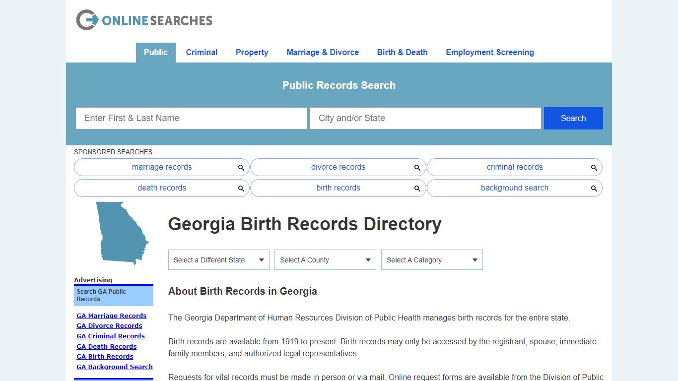 Georgia Birth Records Search Directory