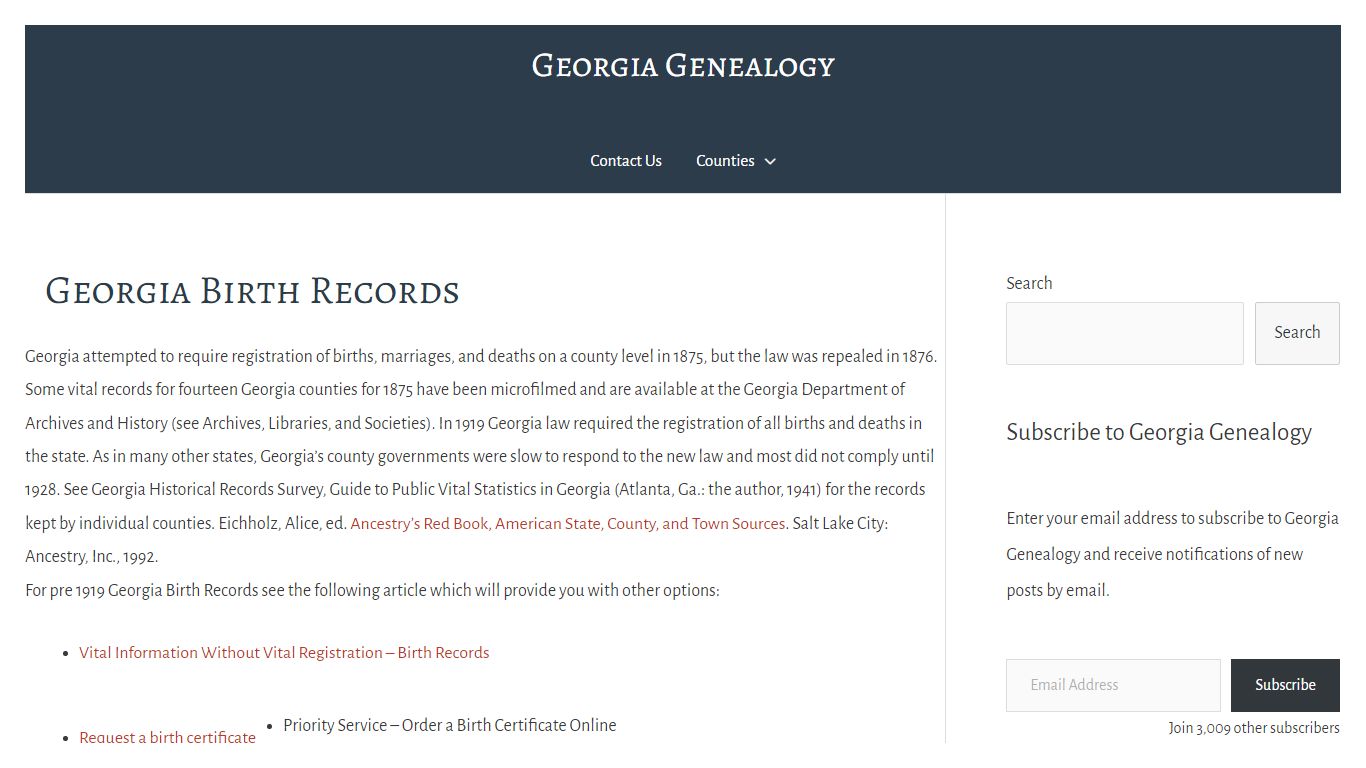 Georgia Birth Records – Georgia Genealogy