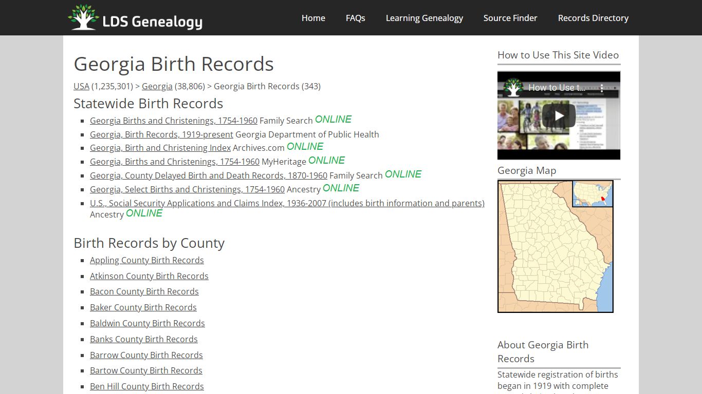 Georgia Birth Records - LDS Genealogy